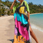 Colorful Print Plus Size Swimsuit Cover Up - V-Neck Kaftans