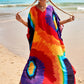 Colorful Print Plus Size Swimsuit Cover Up - V-Neck Kaftans