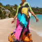 Colorful Print Plus Size Swimsuit Cover Up - V-Neck Kaftans