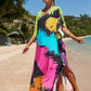 Colorful Print Plus Size Swimsuit Cover Up - V-Neck Kaftans