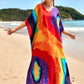 Colorful Print Plus Size Swimsuit Cover Up - V-Neck Kaftans