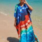 Colorful Print Plus Size Swimsuit Cover Up - V-Neck Kaftans