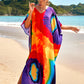 Colorful Print Plus Size Swimsuit Cover Up - V-Neck Kaftans