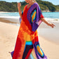 Colorful Print Plus Size Swimsuit Cover Up - V-Neck Kaftans