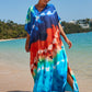 Colorful Print Plus Size Swimsuit Cover Up - V-Neck Kaftans