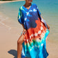 Colorful Print Plus Size Swimsuit Cover Up - V-Neck Kaftans