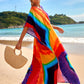 Colorful Print Plus Size Swimsuit Cover Up - V-Neck Kaftans