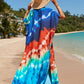 Colorful Print Plus Size Swimsuit Cover Up - V-Neck Kaftans