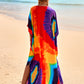 Colorful Print Plus Size Swimsuit Cover Up - V-Neck Kaftans