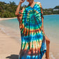 Colorful Print Plus Size Swimsuit Cover Up - V-Neck Kaftans