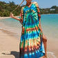 Colorful Print Plus Size Swimsuit Cover Up - V-Neck Kaftans