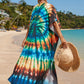 Colorful Print Plus Size Swimsuit Cover Up - V-Neck Kaftans