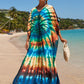 Colorful Print Plus Size Swimsuit Cover Up - V-Neck Kaftans