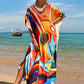 Colorful Print Plus Size Swimsuit Cover Up - V-Neck Kaftans