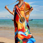 Colorful Print Plus Size Swimsuit Cover Up - V-Neck Kaftans