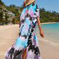 Colorful Print Plus Size Swimsuit Cover Up - V-Neck Kaftans