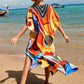 Colorful Print Plus Size Swimsuit Cover Up - V-Neck Kaftans