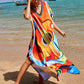 Colorful Print Plus Size Swimsuit Cover Up - V-Neck Kaftans