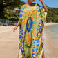 Colorful Print Plus Size Swimsuit Cover Up - V-Neck Kaftans