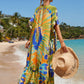 Colorful Print Plus Size Swimsuit Cover Up - V-Neck Kaftans