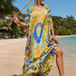 Colorful Print Plus Size Swimsuit Cover Up - V-Neck Kaftans