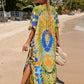 Colorful Print Plus Size Swimsuit Cover Up - V-Neck Kaftans