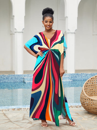 Print Long Kaftan Dress - Women's Beach Loungewear