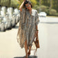 Plus Size Striped Print Beach Kaftan Dress - Button-Up Cover Up