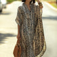 Plus Size Striped Print Beach Kaftan Dress - Button-Up Cover Up