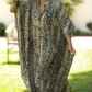 Plus Size Striped Print Beach Kaftan Dress - Button-Up Cover Up