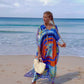 Colorful Print Plus Size Swimsuit Cover Up - V-Neck Kaftans