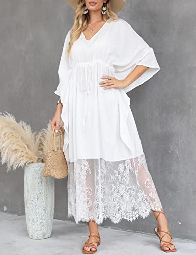 V-Neck Lace Hem Swimsuit Cover Up for Women's Beach Kaftans