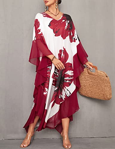 Women's Chiffon Print Caftan Beach Cover-Up, Plus Size