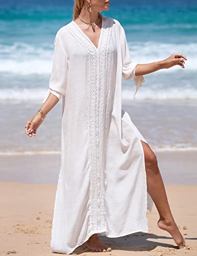 Women's Embroidered V-Neck Beach Caftan Dress