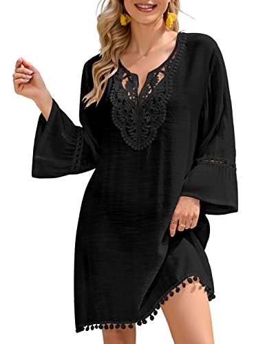 Long Sleeve Lace Tassel Bikini Cover Up Dress