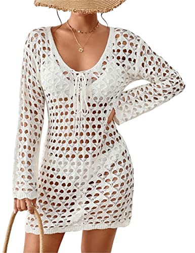 Eddoyee Crochet Cover Ups For Swimwear Women Hollow Out Mesh Swimsuit