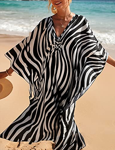 Plus Size Zebra Print Beach Caftan Dress