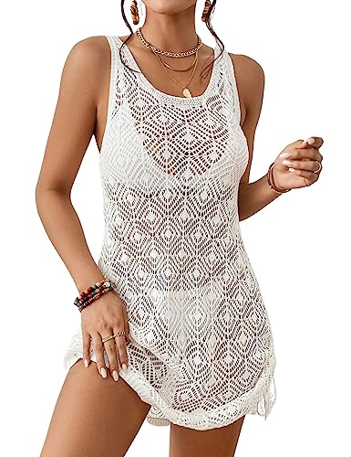 Sleeveless Crochet Beach Dress - Women's Bathing Suit Cover Up