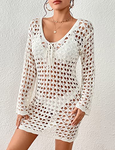 Long Sleeve Hollow Out Crochet Swimwear Cover Up